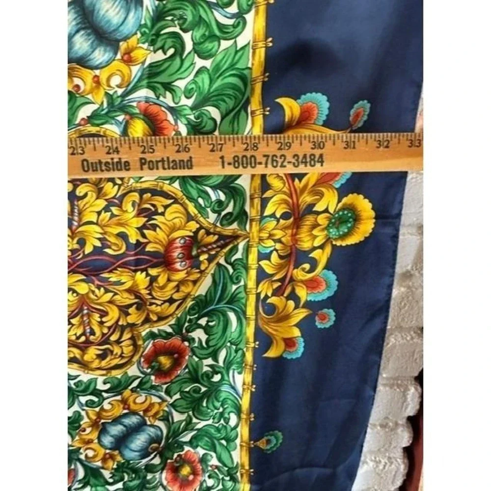 Vintage Metropolitan Museum of Art Silk Scarf Navy Baroque Medallion Floral 33in